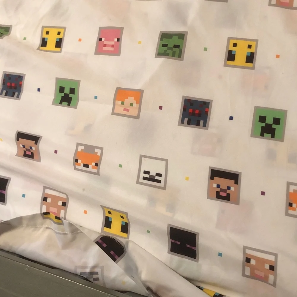 Minecraft Character Print White Bedding Sheet - Unbranded